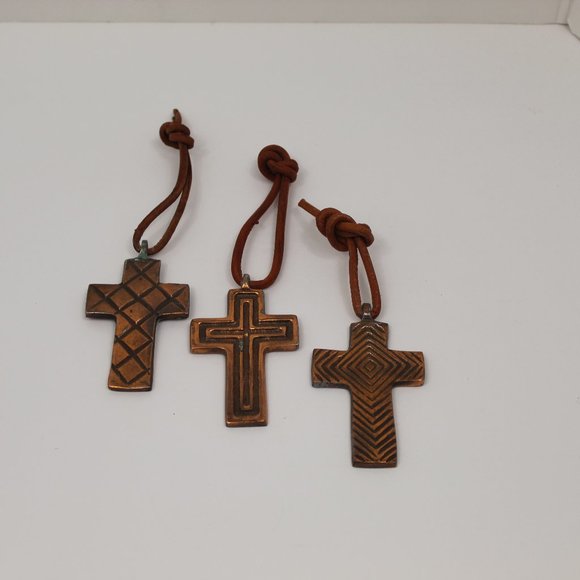 Copper Crosses (3) with Leather Ties